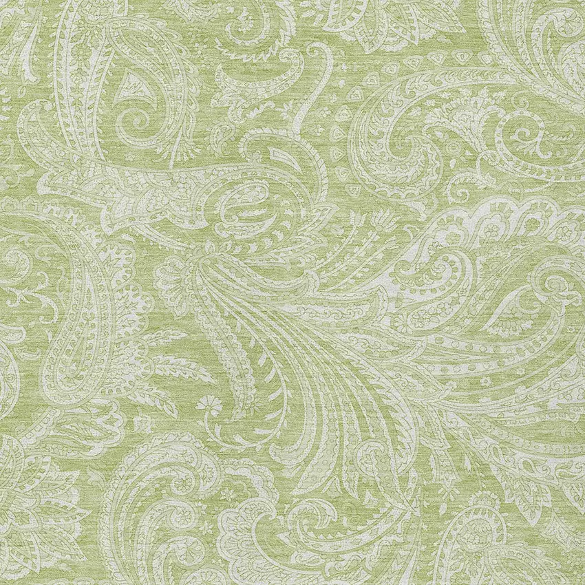 Green And Ivory Paisley Washable Indoor Outdoor Area Rug Photo 5