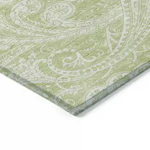 Photo of Green And Ivory Paisley Washable Indoor Outdoor Area Rug