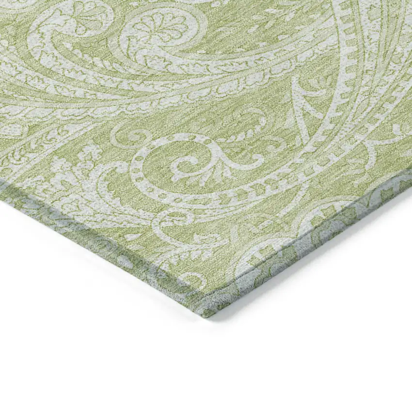 Green And Ivory Paisley Washable Indoor Outdoor Area Rug Photo 4
