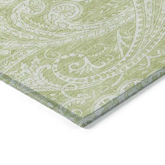 Green And Ivory Paisley Washable Indoor Outdoor Area Rug Photo 4