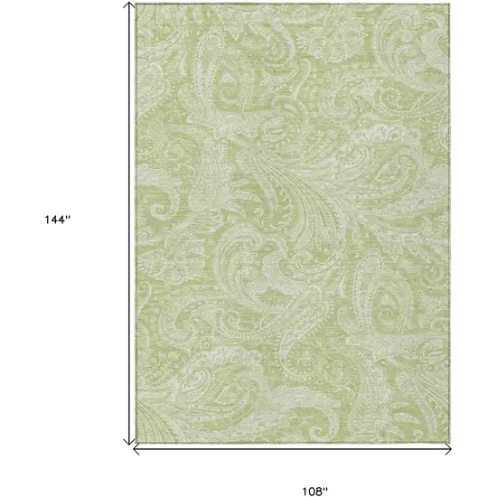 Green And Ivory Paisley Washable Indoor Outdoor Area Rug Photo 3