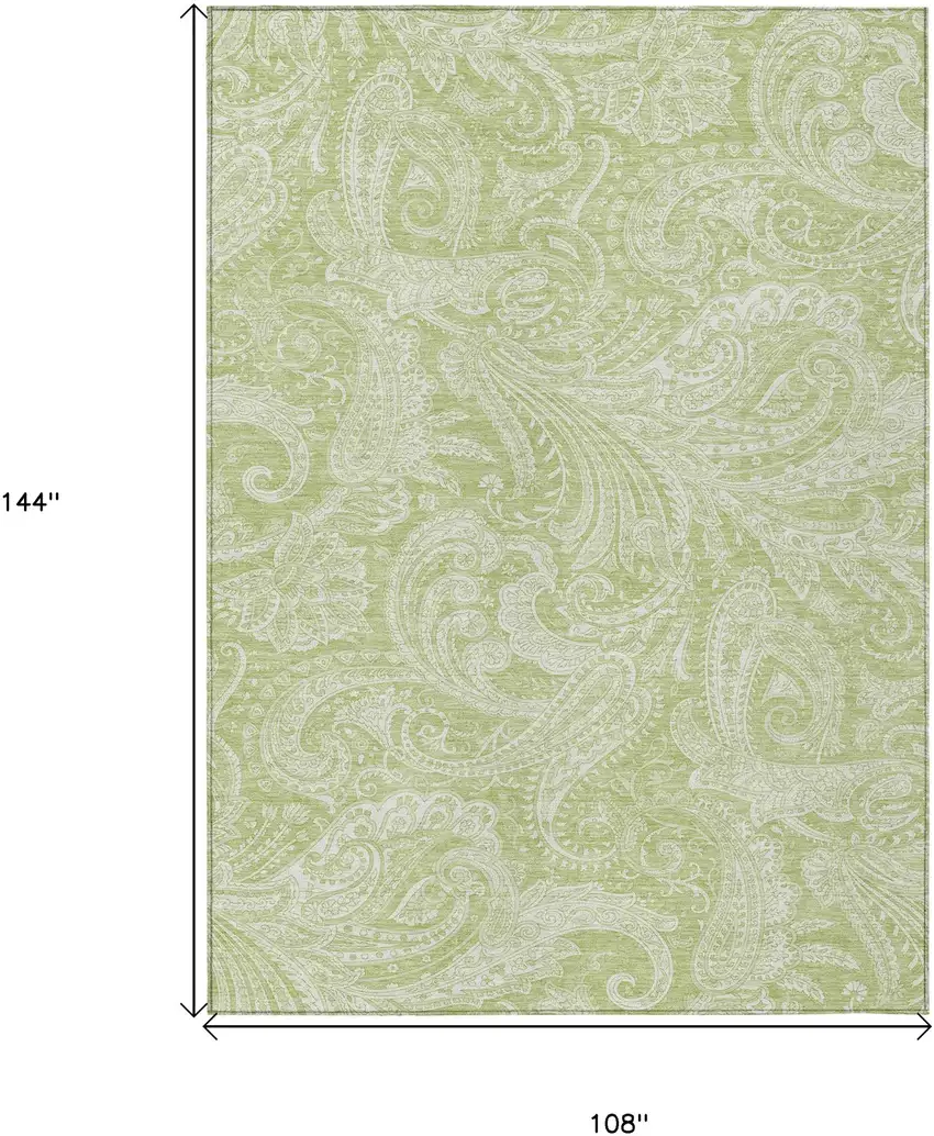 Green And Ivory Paisley Washable Indoor Outdoor Area Rug Photo 3