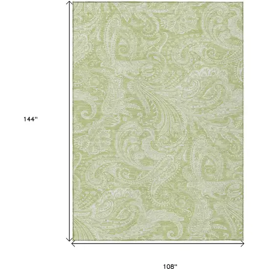 Green And Ivory Paisley Washable Indoor Outdoor Area Rug Photo 3