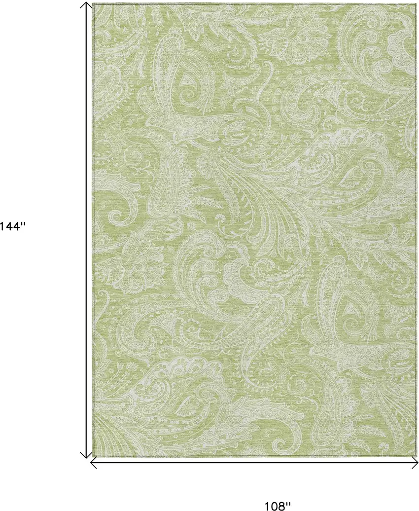 Green And Ivory Paisley Washable Indoor Outdoor Area Rug Photo 3