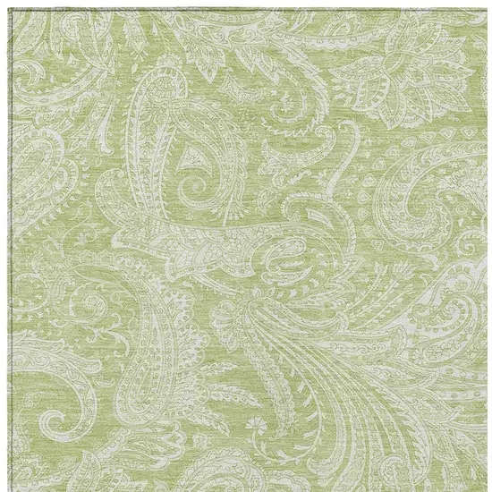 Green And Ivory Paisley Washable Indoor Outdoor Area Rug Photo 5