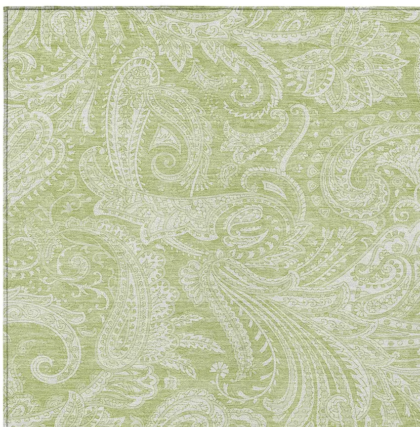 Green And Ivory Paisley Washable Indoor Outdoor Area Rug Photo 5