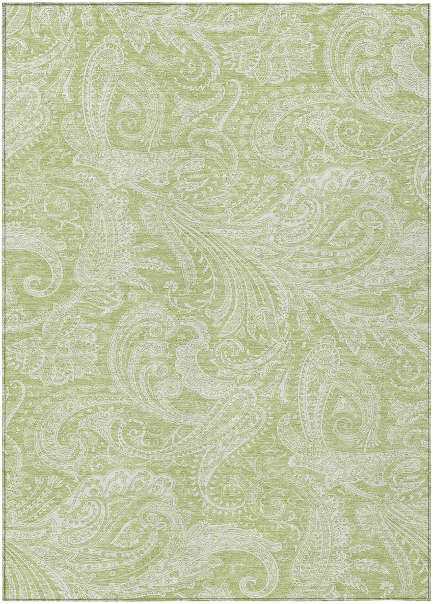 Green And Ivory Paisley Washable Indoor Outdoor Area Rug Photo 2
