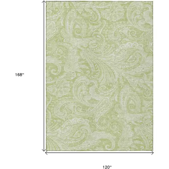 Green And Ivory Paisley Washable Indoor Outdoor Area Rug Photo 3