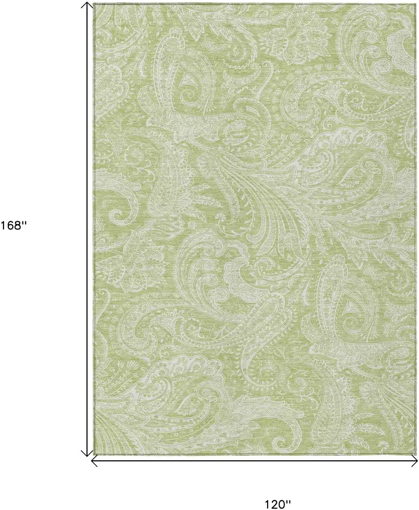 Green And Ivory Paisley Washable Indoor Outdoor Area Rug Photo 3