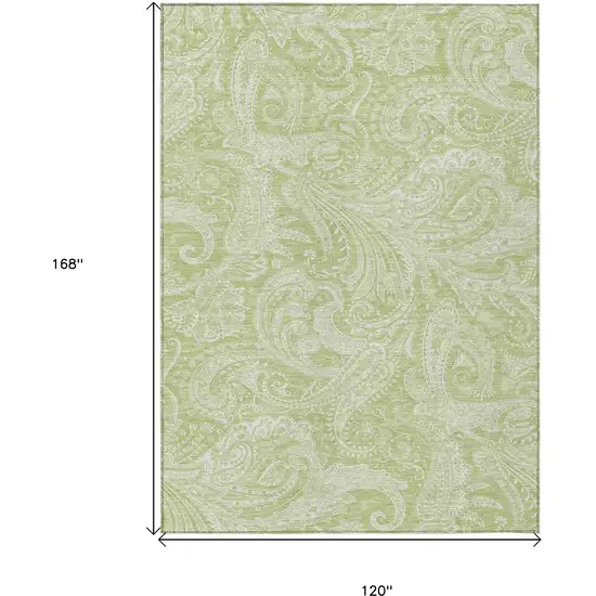 Green And Ivory Paisley Washable Indoor Outdoor Area Rug Photo 3