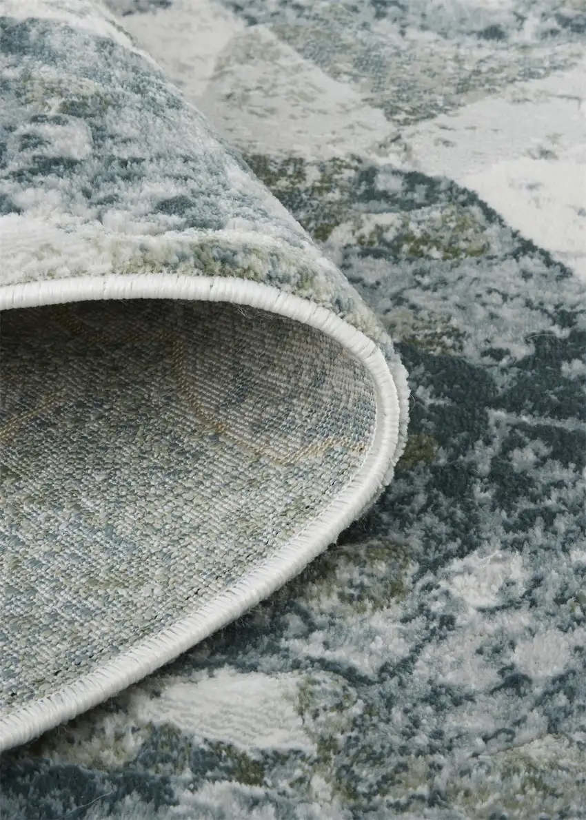 Green And Ivory Patchwork Distressed Stain Resistant Area Rug Photo 6