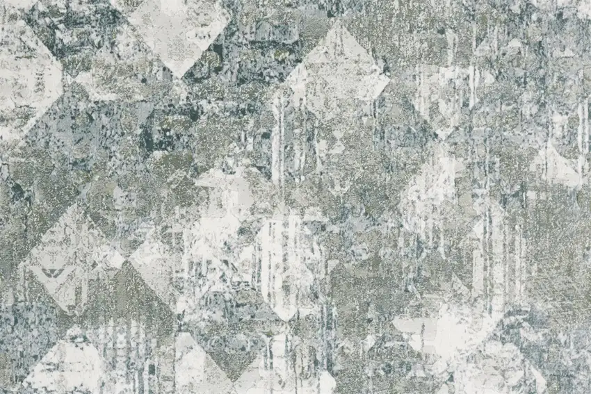 Green And Ivory Patchwork Distressed Stain Resistant Area Rug Photo 8