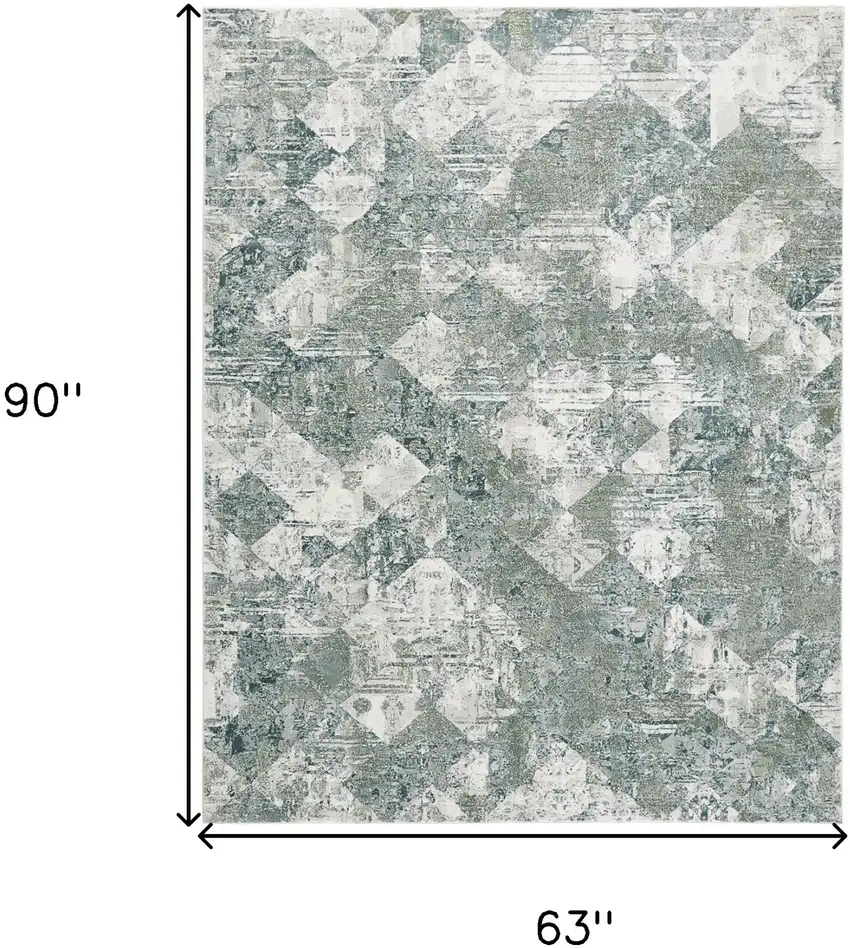 Green And Ivory Patchwork Distressed Stain Resistant Area Rug Photo 9