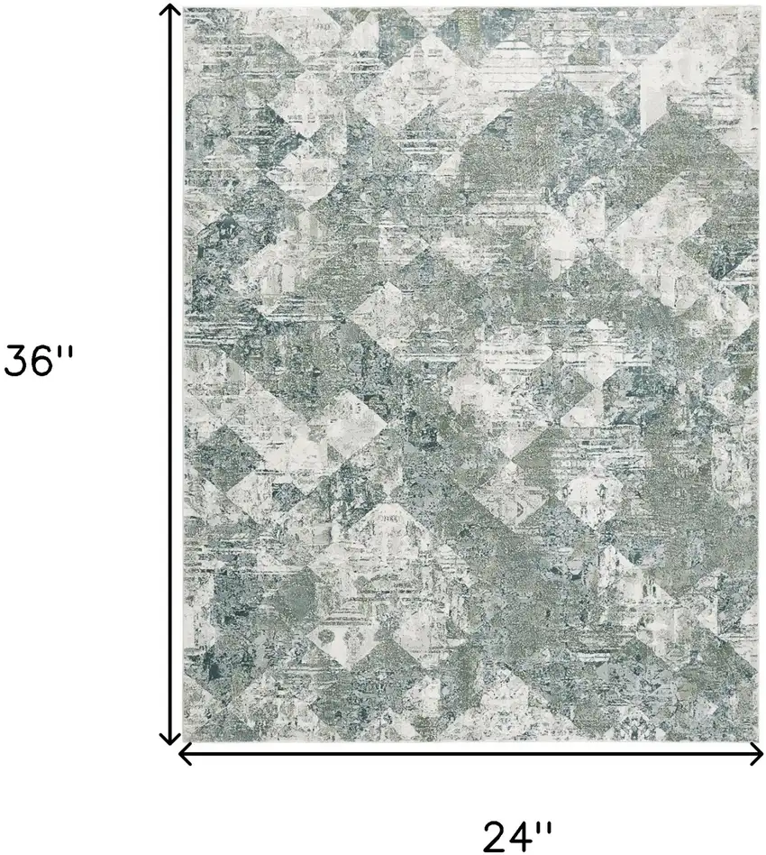 Green And Ivory Patchwork Distressed Stain Resistant Area Rug Photo 9