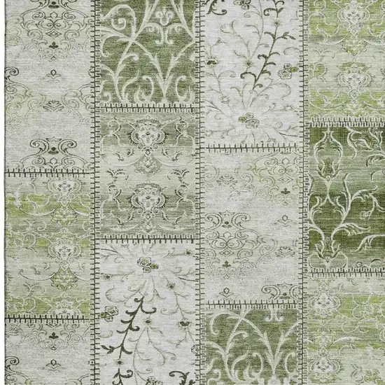 Green And Ivory Patchwork Distressed Washable Area Rug With UV Protection Photo 4