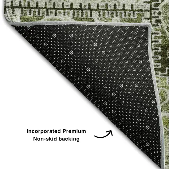 Green And Ivory Patchwork Distressed Washable Area Rug With UV Protection Photo 5