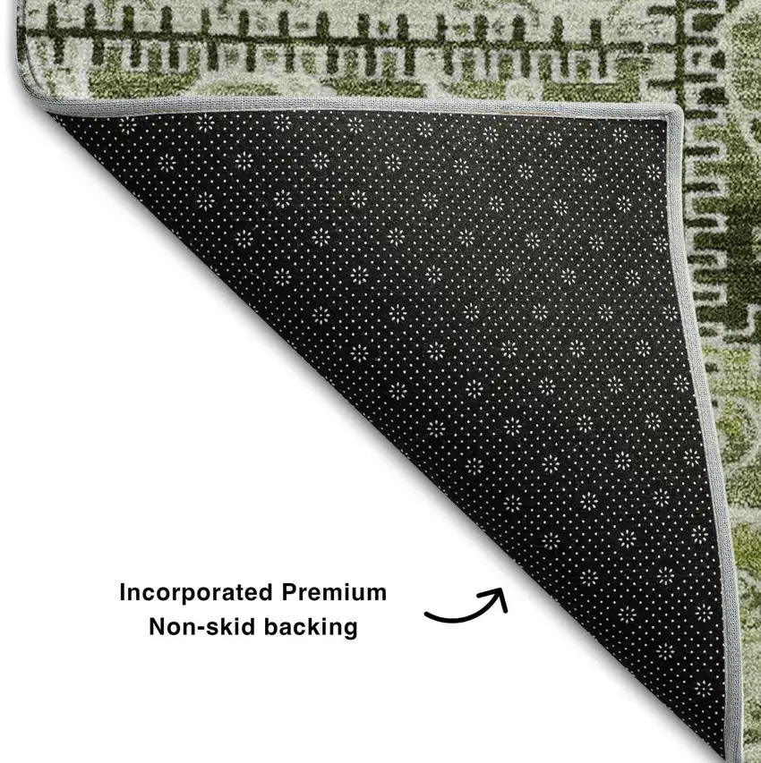 Green And Ivory Patchwork Distressed Washable Area Rug With UV Protection Photo 5