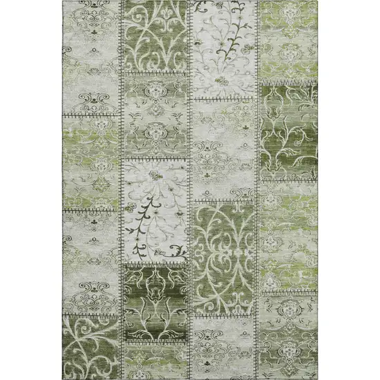 Green And Ivory Patchwork Washable Area Rug With UV Protection Photo 1