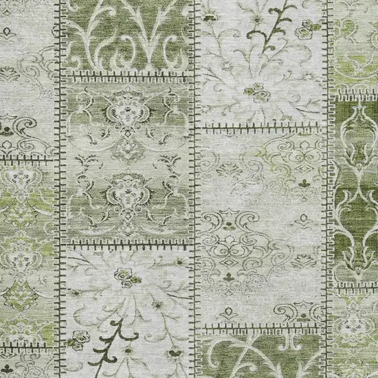 Green And Ivory Patchwork Distressed Washable Area Rug With UV Protection Photo 3