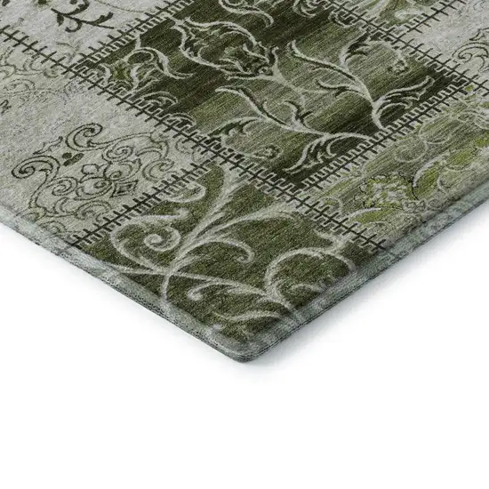 Green And Ivory Patchwork Distressed Washable Area Rug With UV Protection Photo 6