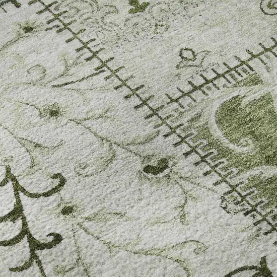 Green And Ivory Patchwork Distressed Washable Area Rug With UV Protection Photo 9