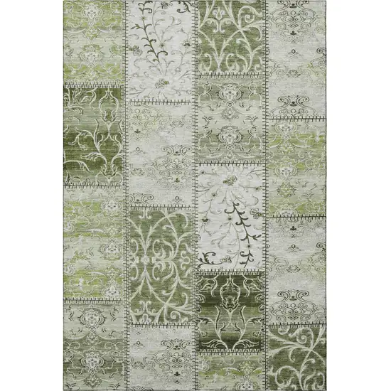 Green And Ivory Patchwork Washable Area Rug With UV Protection Photo 4