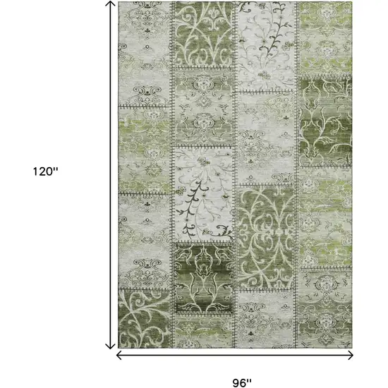 Green And Ivory Patchwork Washable Area Rug With UV Protection Photo 3