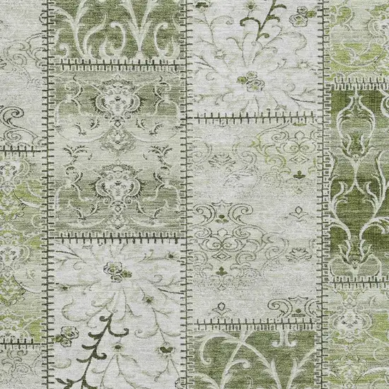 Green And Ivory Patchwork Washable Area Rug With UV Protection Photo 3