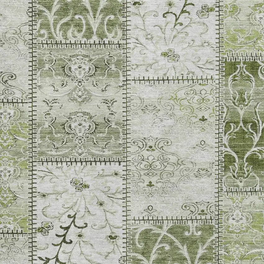 Green And Ivory Patchwork Washable Area Rug With UV Protection Photo 3