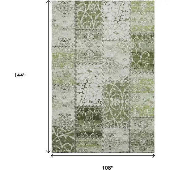 Green And Ivory Patchwork Washable Area Rug With UV Protection Photo 3