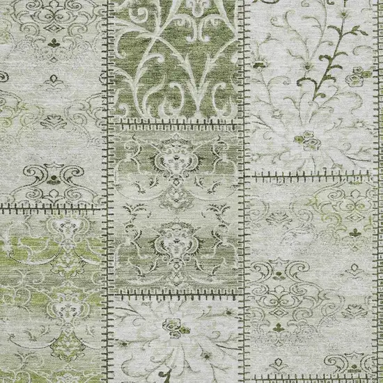 Green And Ivory Patchwork Washable Area Rug With UV Protection Photo 3