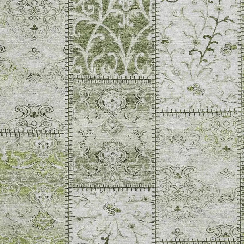 Green And Ivory Patchwork Washable Area Rug With UV Protection Photo 3