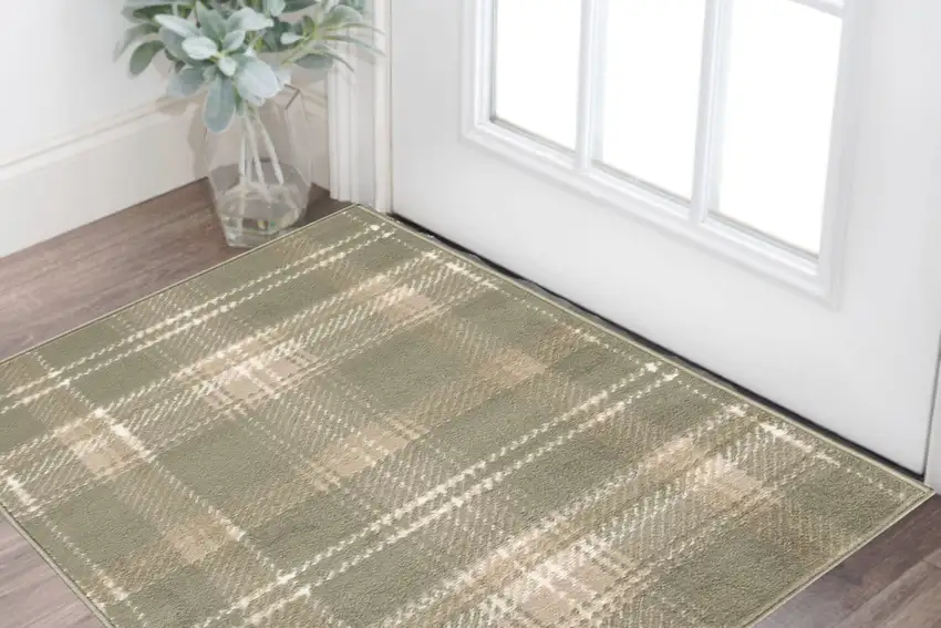 Green And Ivory Plaid Area Rug Photo 1