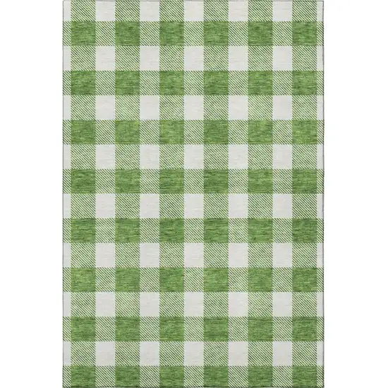 Green And Ivory Plaid Washable Area Rug With UV Protection Photo 2