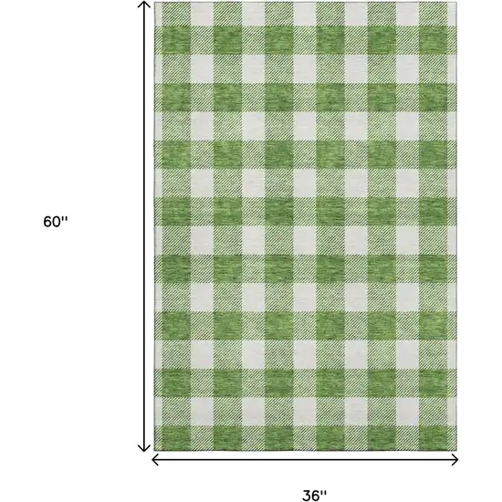 Green And Ivory Plaid Washable Area Rug With UV Protection Photo 9