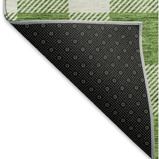 Green And Ivory Plaid Washable Area Rug With UV Protection Photo 5