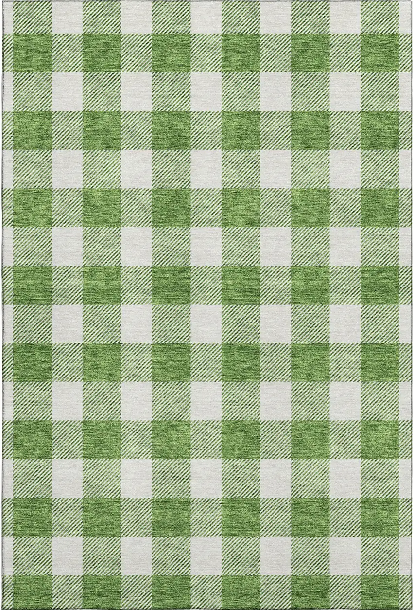 Green And Ivory Plaid Washable Area Rug With UV Protection Photo 1