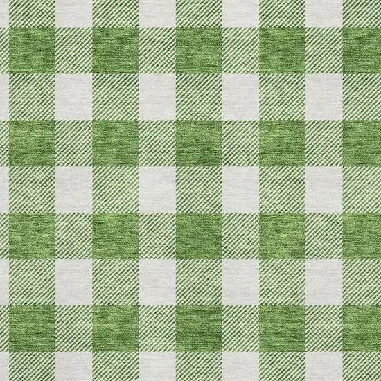 Green And Ivory Plaid Washable Area Rug With UV Protection Photo 2