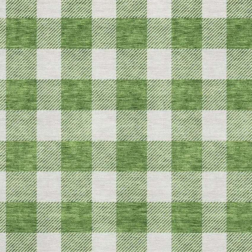 Green And Ivory Plaid Washable Area Rug With UV Protection Photo 2