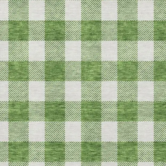 Green And Ivory Plaid Washable Area Rug With UV Protection Photo 2