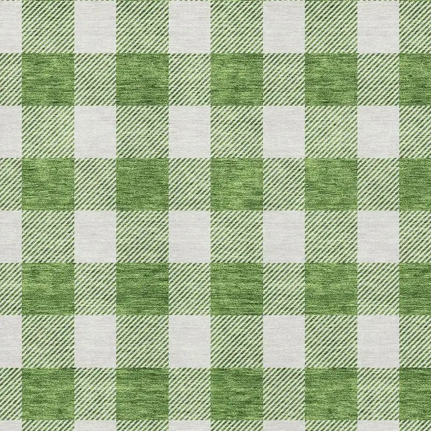 Green And Ivory Plaid Washable Area Rug With UV Protection Photo 2