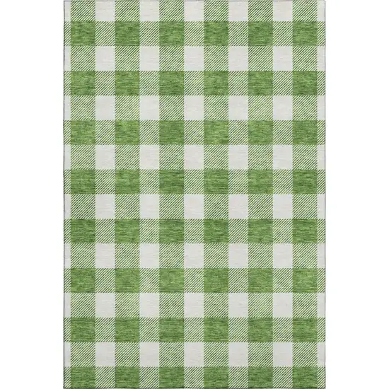 Green And Ivory Plaid Washable Area Rug With UV Protection Photo 1