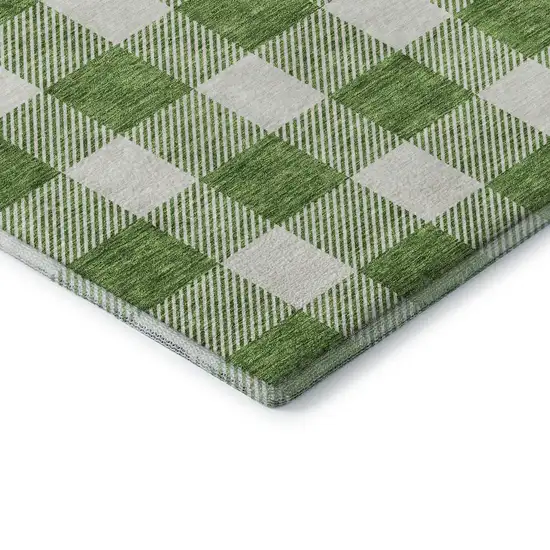 Green And Ivory Plaid Washable Area Rug With UV Protection Photo 7