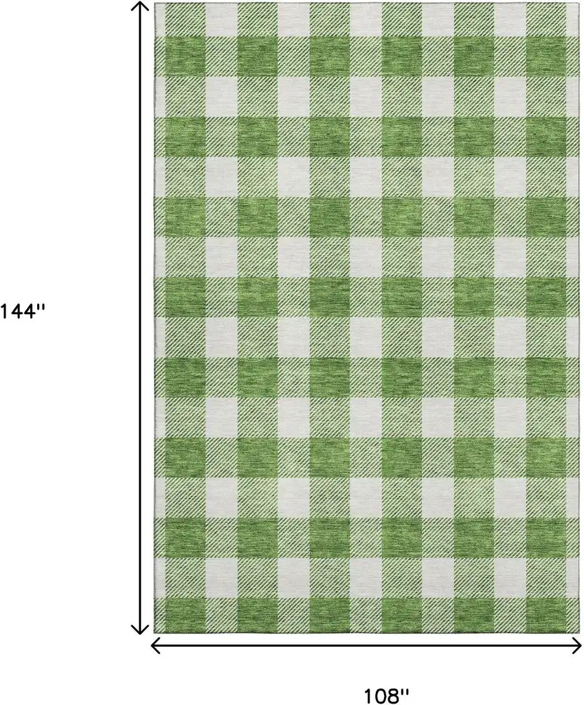 Green And Ivory Plaid Washable Area Rug With UV Protection Photo 3