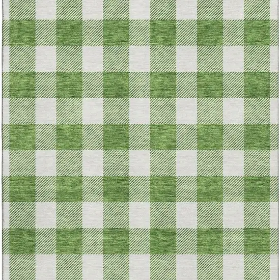 Green And Ivory Plaid Washable Area Rug With UV Protection Photo 2