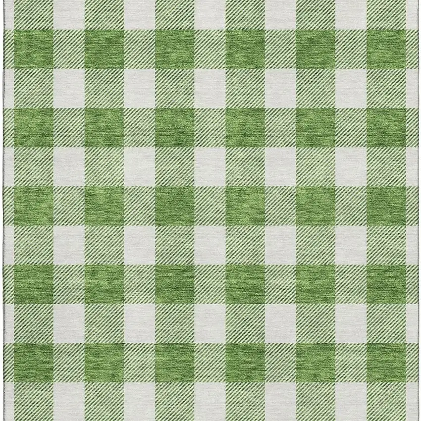 Green And Ivory Plaid Washable Area Rug With UV Protection Photo 2