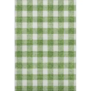 Photo of Green And Ivory Plaid Washable Area Rug With UV Protection