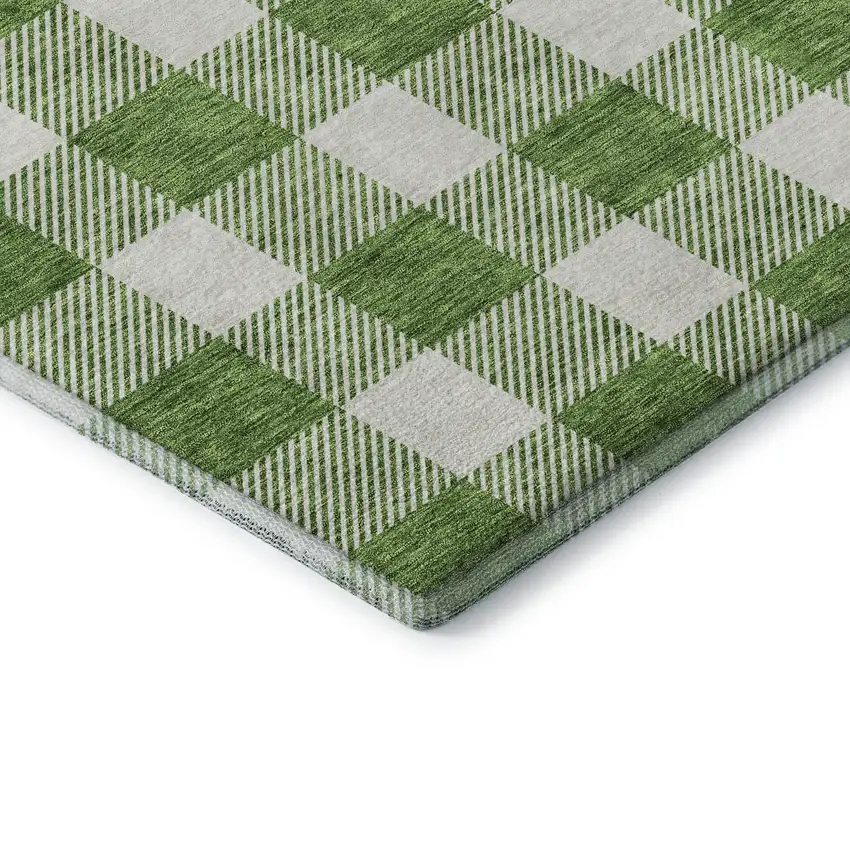 Green And Ivory Plaid Washable Area Rug With UV Protection Photo 7