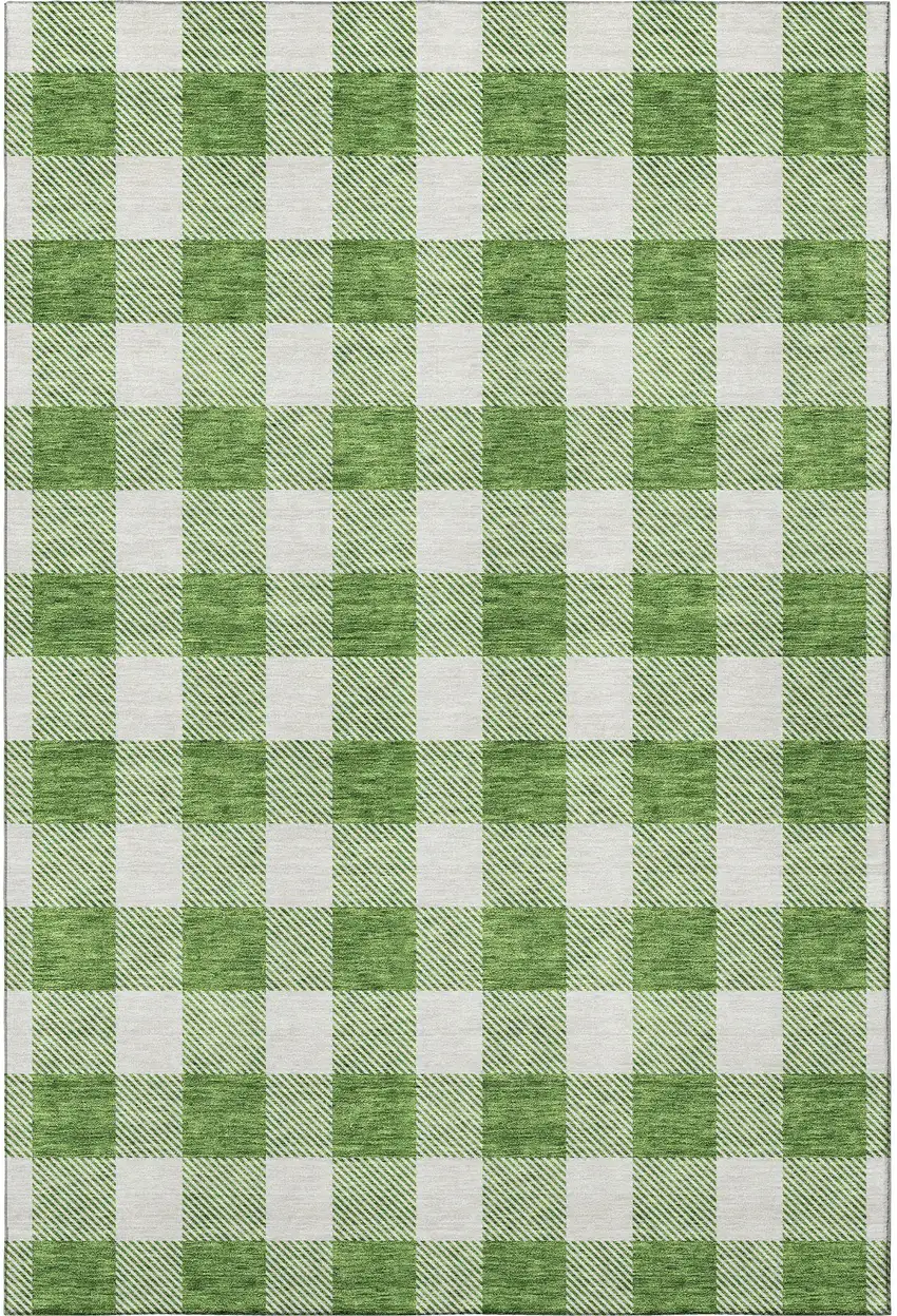 Green And Ivory Plaid Washable Area Rug With UV Protection Photo 3