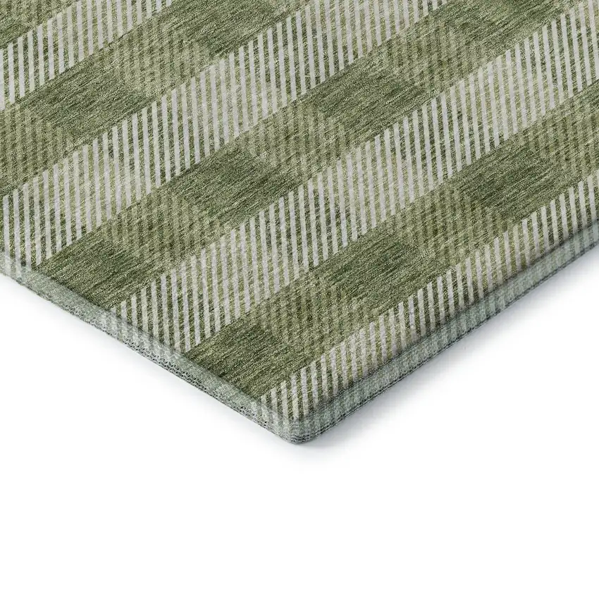 Green And Ivory Plaid Washable Area Rug With UV Protection Photo 6